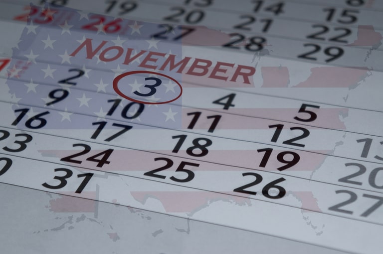 Month of November calendar with the 3rd circled, making election 2020